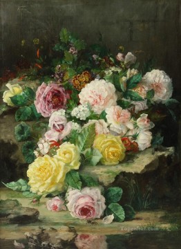Flores Painting - Rosa Blanco Amarillo Rosas Floreciendo